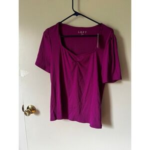 LOFT Magenta Purple Sweetheart Neck Puff Sleeve Ribbed Top XXL NWT 36512690